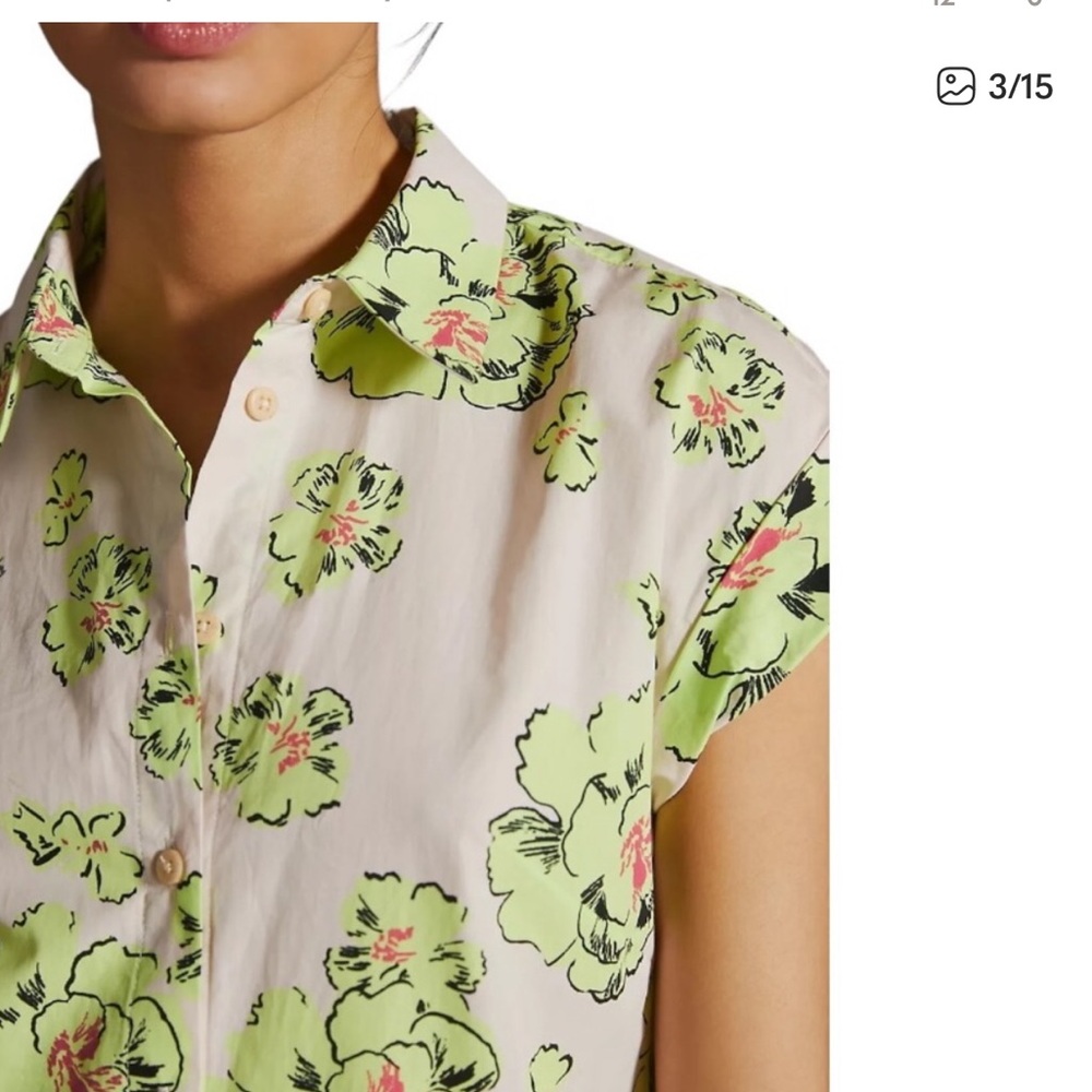 Anthropologie Maeve Swiss dot floral tiered shirt dress - Picture 2 of 3